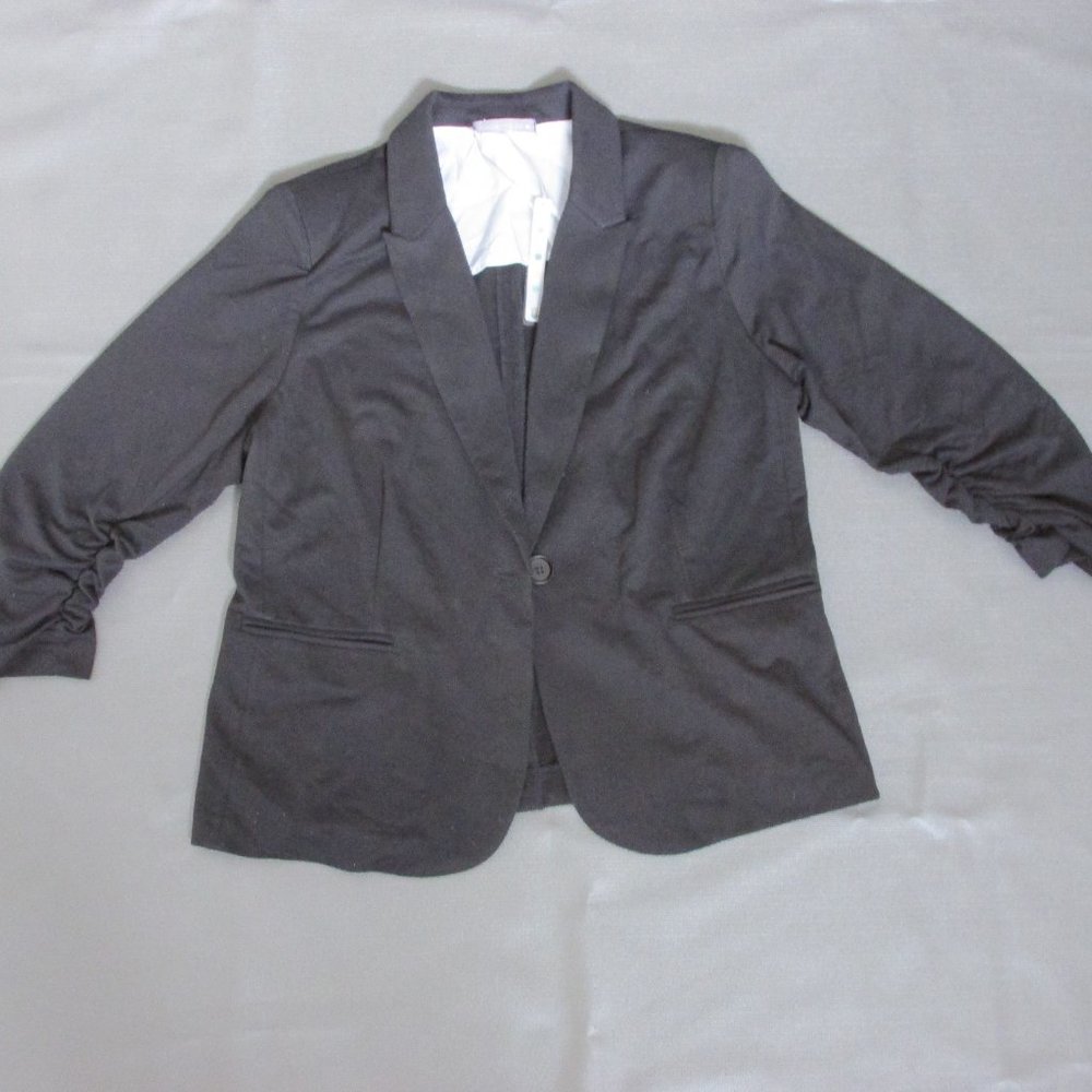 Olivia Moon Black Poly-Cotton Blend Gathered Ruched Cuff Blazer NWT Size XL